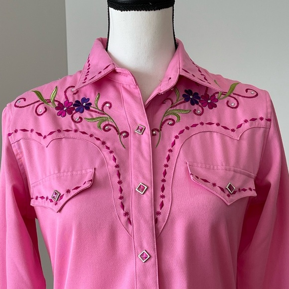 Panhandle Slim Embroidered rhinestones snap front western shirt rodeo barbie S - Picture 10 of 16
